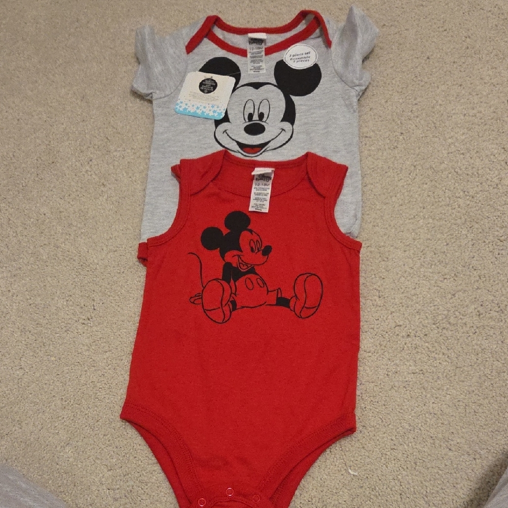 Disney Mickey Mouse Red and Gray Bodysuit Set
